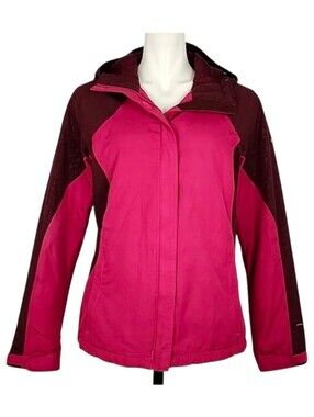 COLUMBIA Women's Omni-Shield Hooded Zip Up Pink Brown Winter Jacket Quilted M